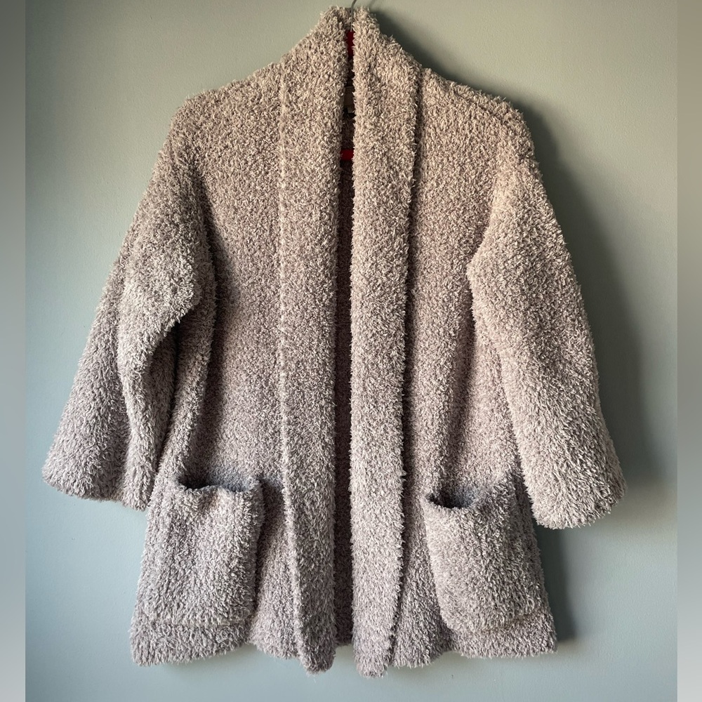 Barefoot dreams cozy chic luxe cardigan light grey opens front pockets s/m
